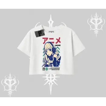 Oversize Crop Tshirt Anime Kız Desenli Japon Tarzı