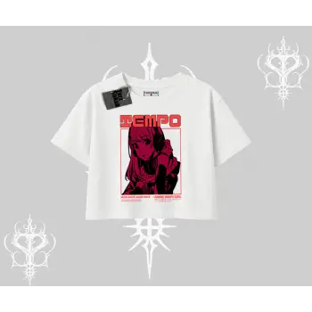 Oversize Crop Tshirt Anime Waifu Kırmızı Grafik Desenli