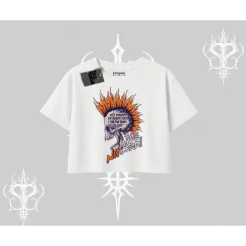 Oversize Crop Tshirt Burning Skull Rebel Street Anthem