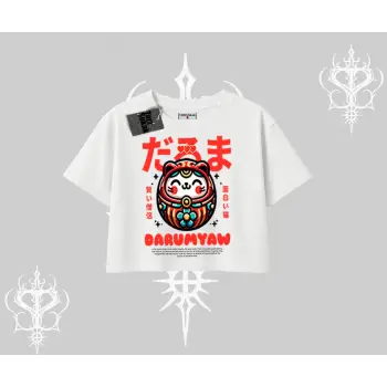 Oversize Crop Tshirt Daruma Kedi Anime Baskılı