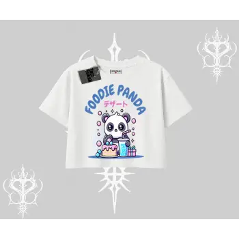 Oversize Crop Tshirt Foodie Panda Tatlı ve Sevimli Panda Baskılı