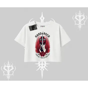 Oversize Crop Tshirt Hard Rock Winged Guitar Rebellion