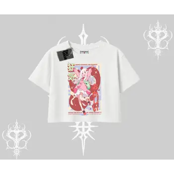 Oversize Crop Tshirt Madness Unleashed Anime Girl Baskılı