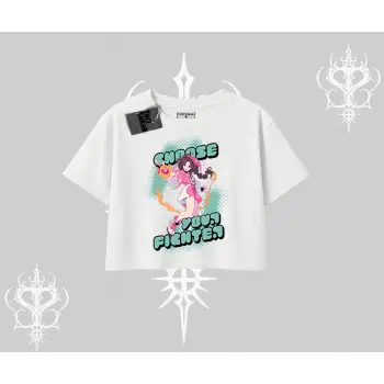 Oversize Crop Tshirt Oversize  Anime Kız Desenli Japon Stil