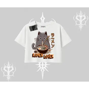 Oversize Crop Tshirt Ramen Lover Kedi Anime Baskılı