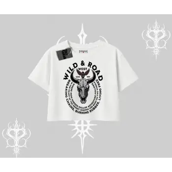 Oversize Crop Tshirt Wild & Road Western Skull Biker Street Culture