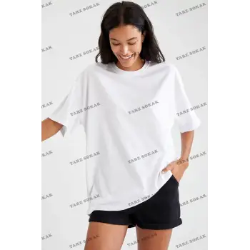 Oversize Fit Pamuklu Kısa Kollu Basic Siyah