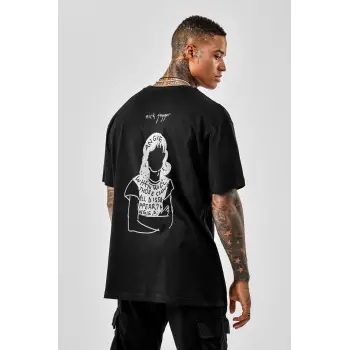 Oversize Mick Jagger Baskılı Siyah Tshirt NRAGE204