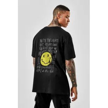 Oversize Nirvana Type Baskılı Siyah Tshirt NRAGE206