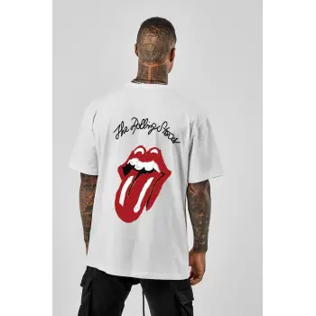 Oversize Rolling Stones Baskılı Beyaz Tshirt NRAGE210