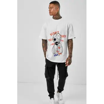 Oversize Savage Baskılı Beyaz Tshirt NRAGE198