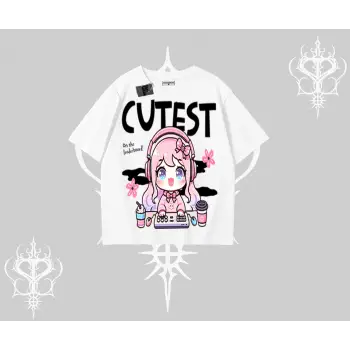 Oversize Tshirt Cute Anime Gamer Girl Baskılı