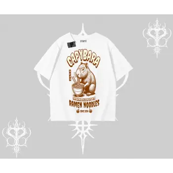 Oversize Tshirt Cute Capybara Enjoying Ramen Noodles Artwork