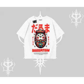 Oversize Tshirt Daruma Kedi Anime Baskılı