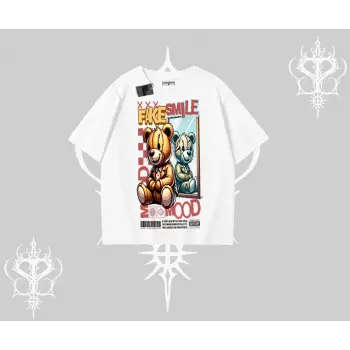 Oversize Tshirt Fake Smile Mood Ayıcık Grafik Baskılı