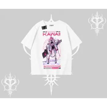 Oversize Tshirt Kawaii Cyberpunk Kız Japon Stil Baskı