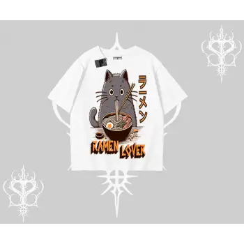Oversize Tshirt Ramen Lover Kedi Anime Baskılı