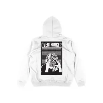 Overthinker Beyaz Oversize Unisex Kapüşonlu Sweatshirt Hoodie