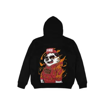Panda Fire Oversize Unisex Kapüşonlu Sweatshirt Hoodie Siyah