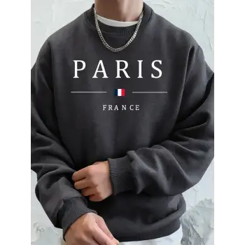 Paris Fransa Bayrağı Baskılı Erkek Kapüşonlu Üstleri Sonbahar Büyük Beden Sweatshirt Hip Hop