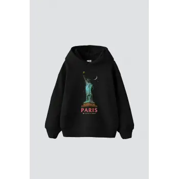 Parıs State Of Lıberty Baskılı Oversize Unisex Siyah