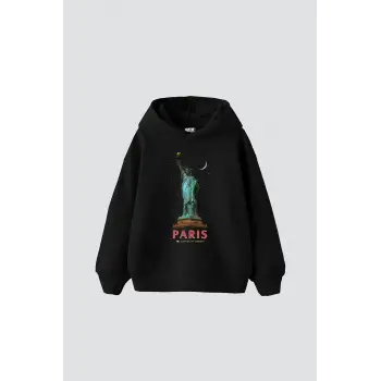 Parıs State Of Lıberty Baskılı Oversize Unisex Siyah