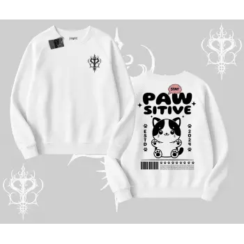 Paw Sitive Kedi Arka Baskılı Biskilet Sweatshirt