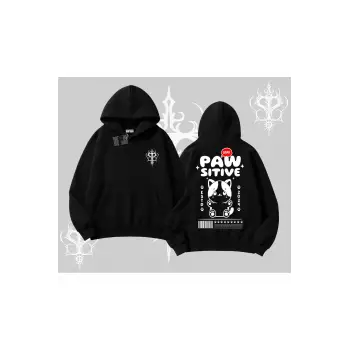 Paw Sitive Kedi Arka Baskılı Kapşonlu Sweatshirt