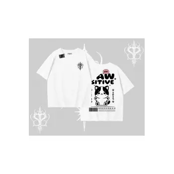 Paw Sitive Kedi Arka Baskılı Oversize Tshirt