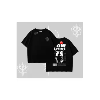 Paw Sitive Kedi Arka Baskılı Oversize Tshirt