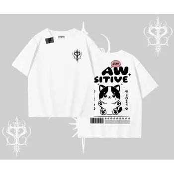 Paw Sitive Kedi Arka Baskılı Oversize Tshirt