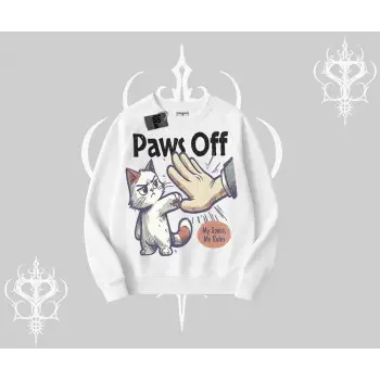 Paws Off Yazılı Kedi Baskılı Streetwear Biskilet Sweatshirt