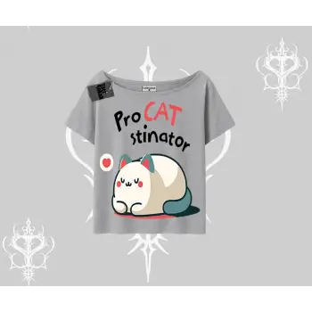 Paws Off Yazılı Kedi Baskılı Streetwear Kayık Yaka Tshirt