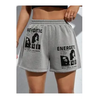 PETITE Figure & Slogan Graphic Track Şort