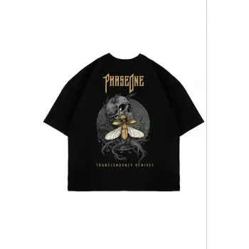 Phaseone Sırt Baskılı Siyah Unisex Oversize