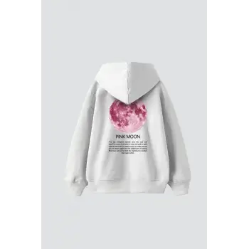Pink Moon Baskılı Oversize Unisex Beyaz