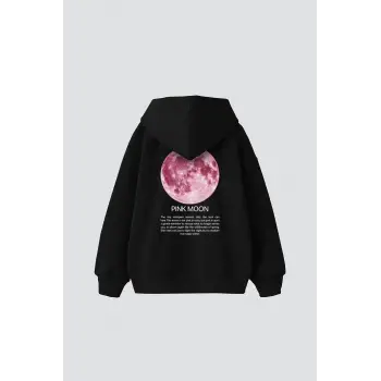 Pink Moon Baskılı Oversize Unisex Siyah