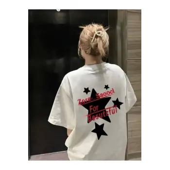 Pinterest Yıldız (Star) Baskılı Oversize Unisex Kısa Kollu