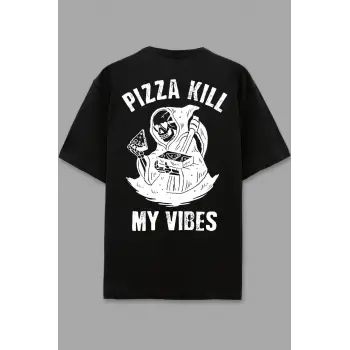 Pizza Killer Siyah Oversize Unisex T-shirt