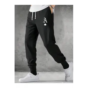 Playing Card Print Drawstring Waist Eşofman Altı