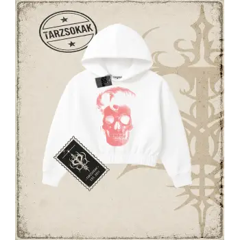 POMPADOUR SKULL Kadın Crop Kapşonlu Sweatshirt