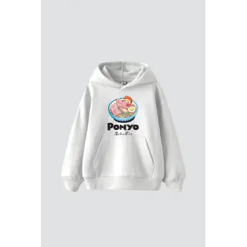 Ponyo Baskılı Oversize Unisex Beyaz