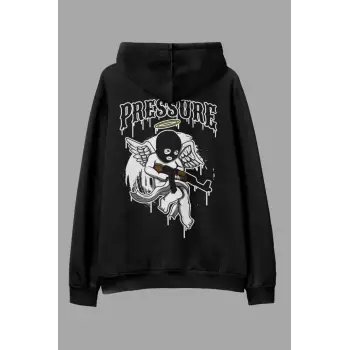 Pressure Siyah Oversize Kapüşonlu Sweatshirt