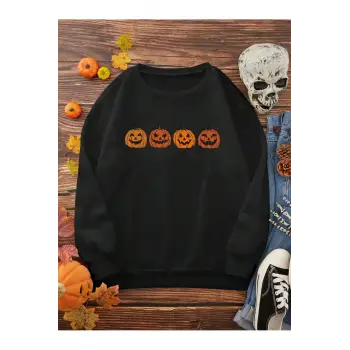PUNK Pumpkin & Slogan Graphic Siyah