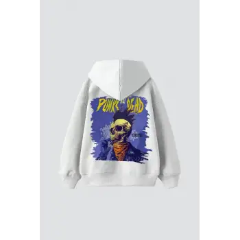 Punks Not Dead Baskılı Oversize Unisex Beyaz