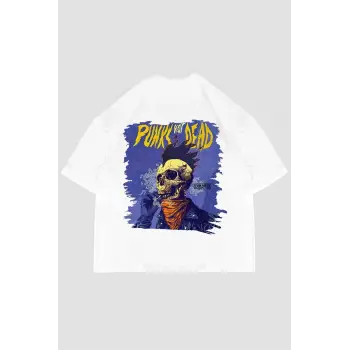Punks Not Dead Sırt Baskılı Oversize Unisex Beyaz
