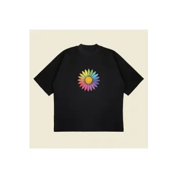 Rainbow Daisy Baskılı Oversize Unisex Pamuklu Nefes Alan Kalın Kumaşlı
