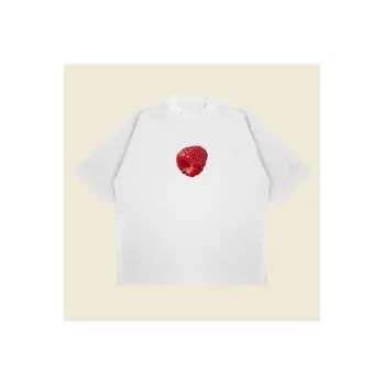 Raspberry Baskılı Oversize Unisex Pamuklu Nefes Alan Kalın Kumaşlı
