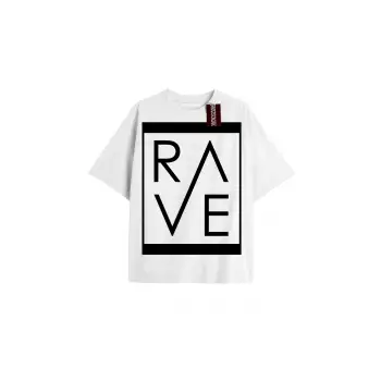 RAVE Unisex Oversize Yazılı Tshirt BEYAZ
