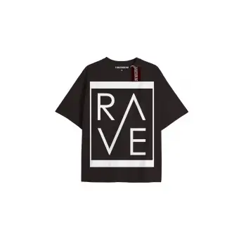 RAVE Unisex Oversize Yazılı Tshirt SİYAH